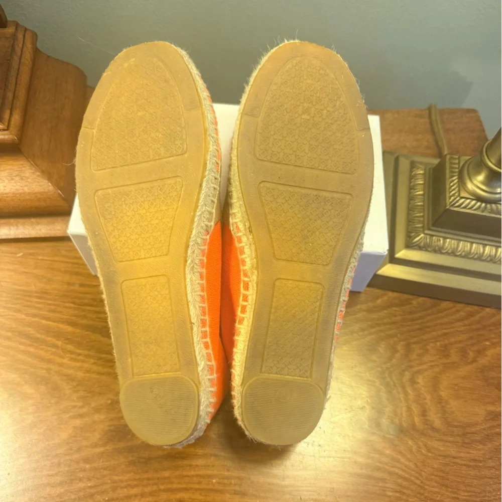 Tory Burch Beacher Orange Tan Gold Espadrilles Size 5.5